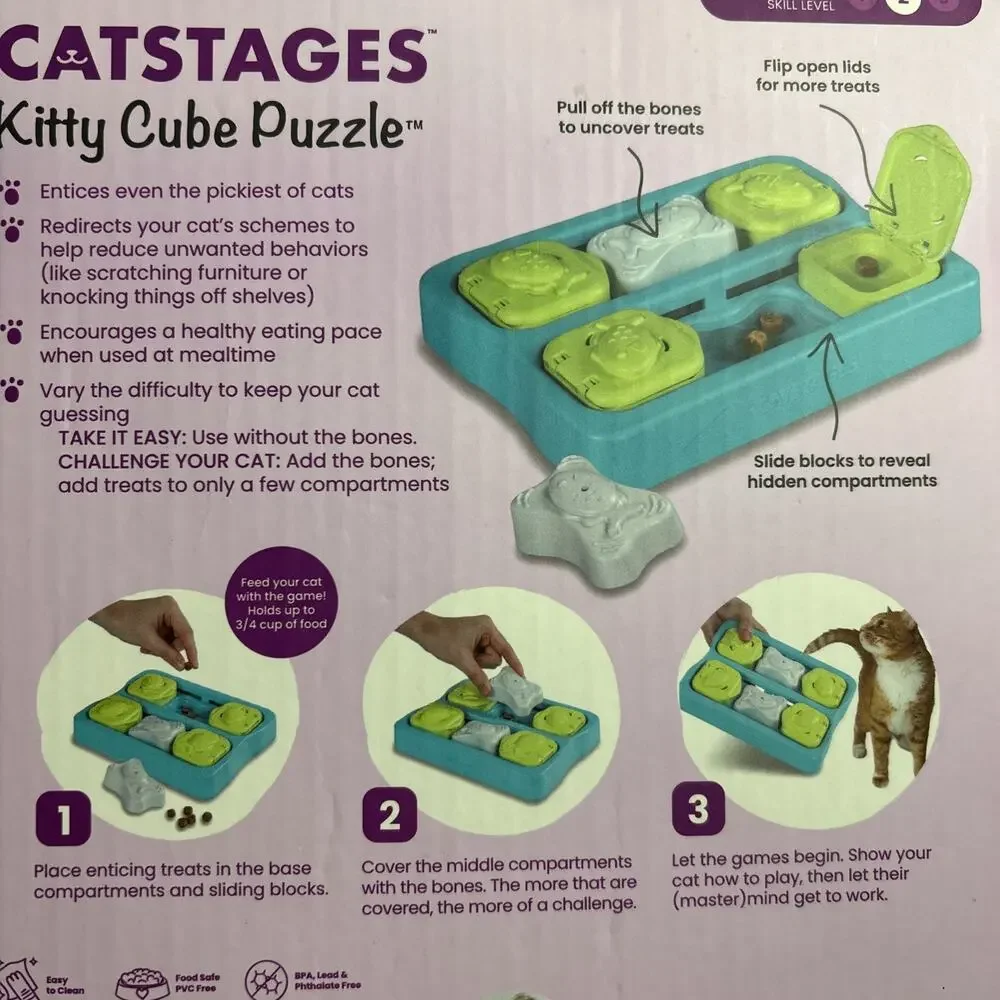 Catstages Kitty Cube Puzzle Interactive Cat Treat Toy Skill Level Intermediate 2